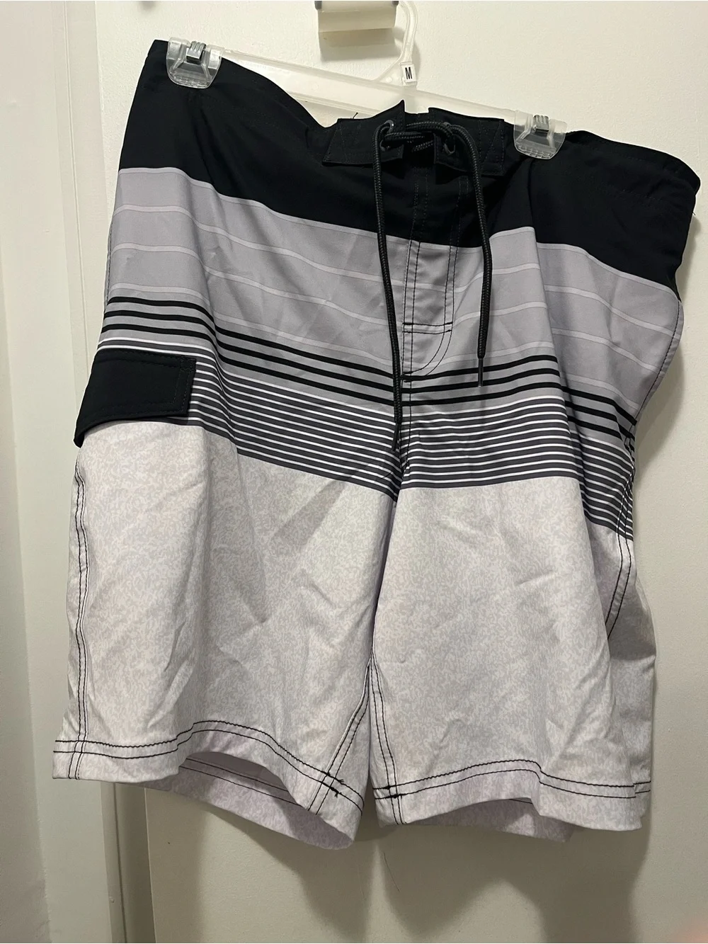 George Black and Gray Striped Men's Swim Board Shorts